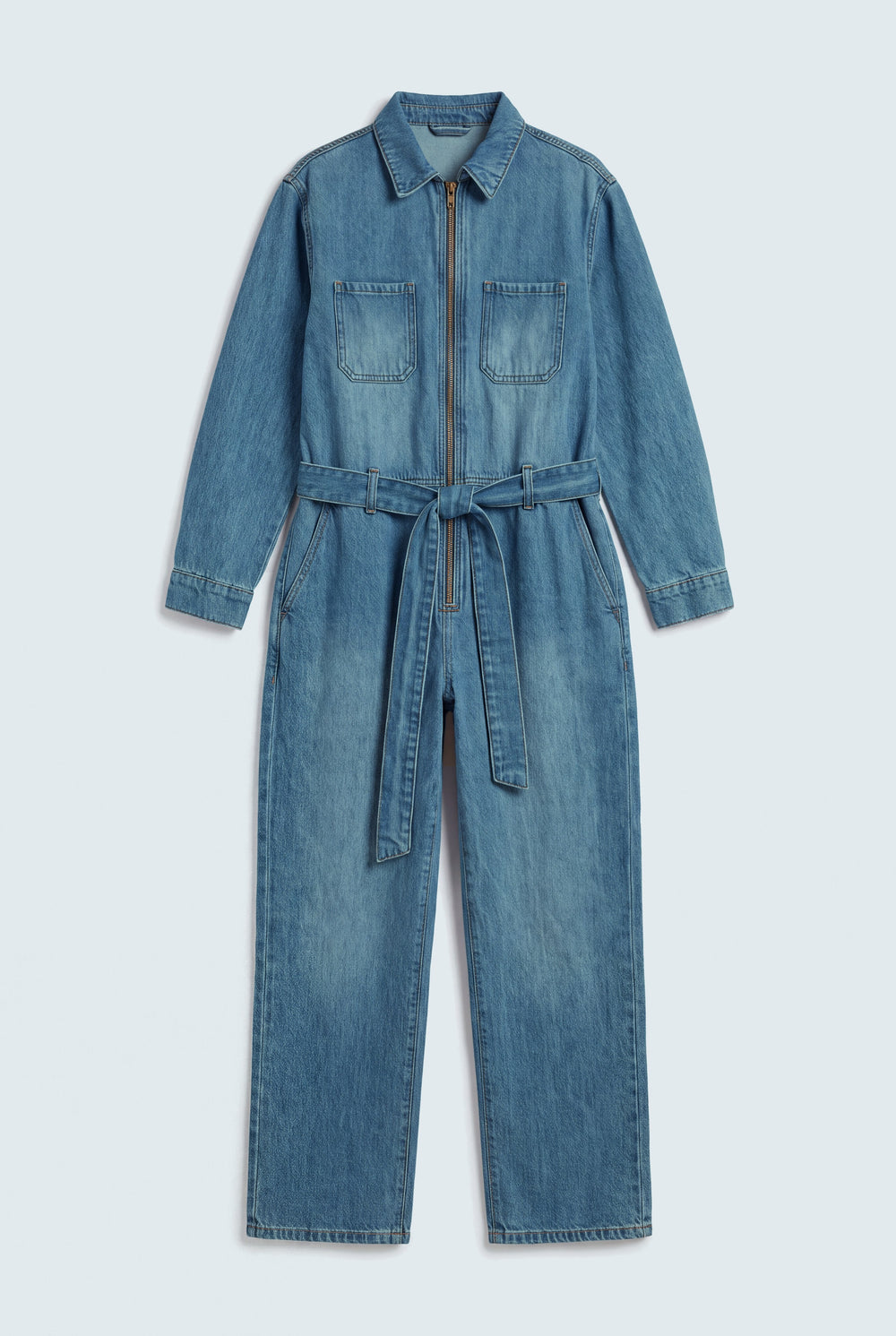 Mid Wash Belted Denim Jumpsuit - Hustle N Holla