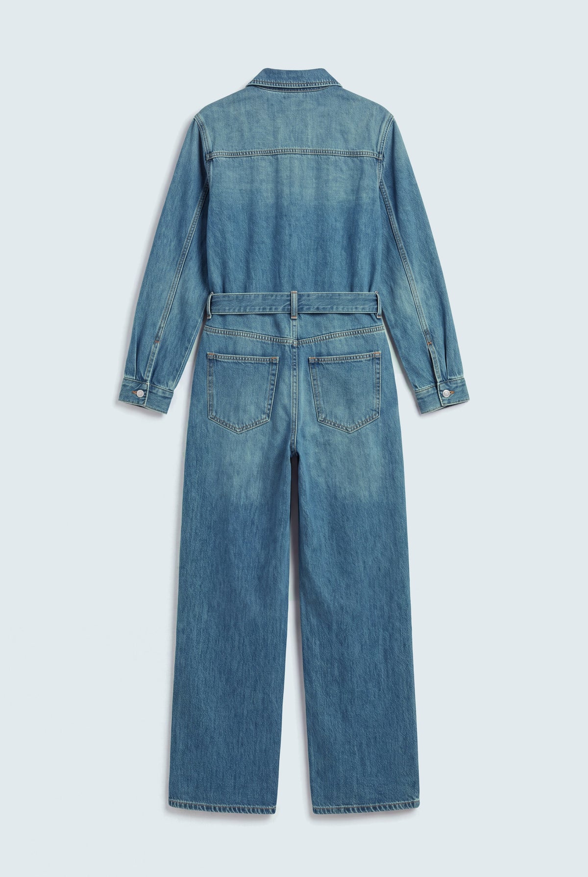 Mid Wash Belted Denim Jumpsuit - Hustle N Holla