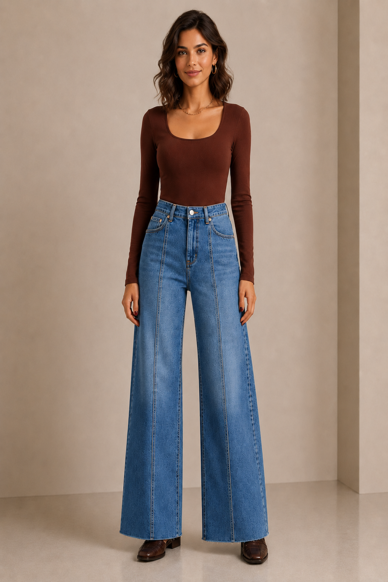 Front Seam Wide Leg Mid Wash Jeans - Hustle N Holla