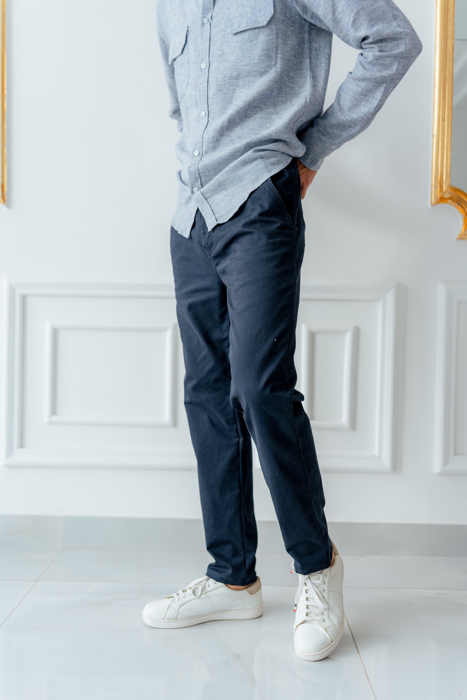Navy Blue Chino Trousers - Hustle N Holla