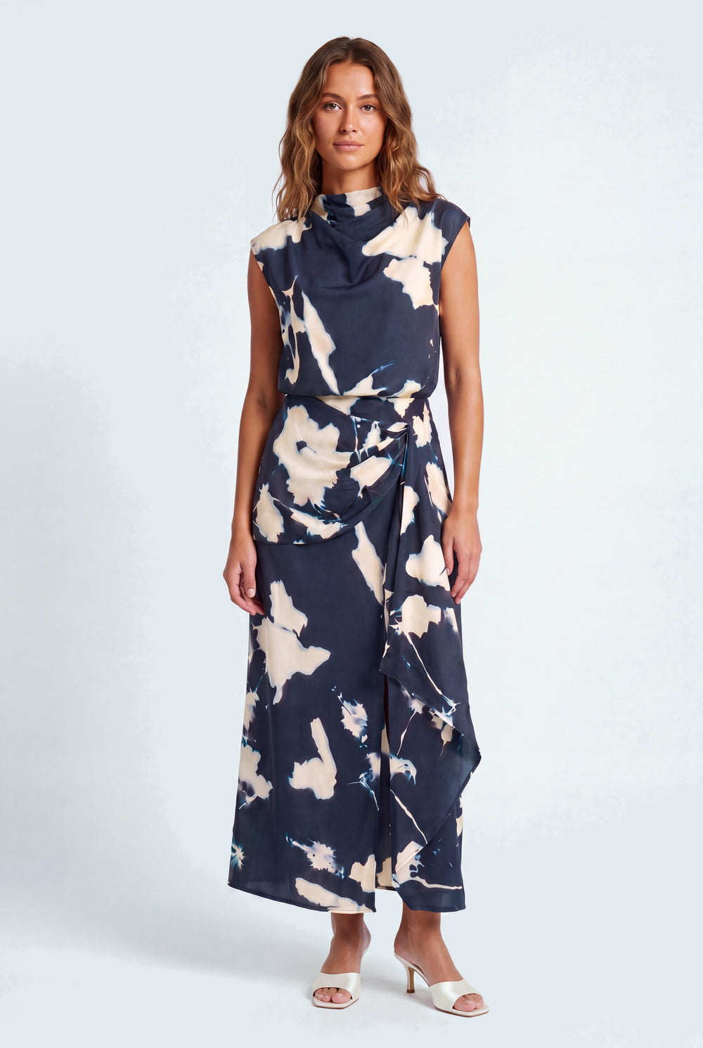 Navy Draped Maxi Evening Dress - Hustle N Holla