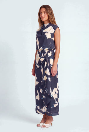 Navy Draped Maxi Evening Dress - Hustle N Holla