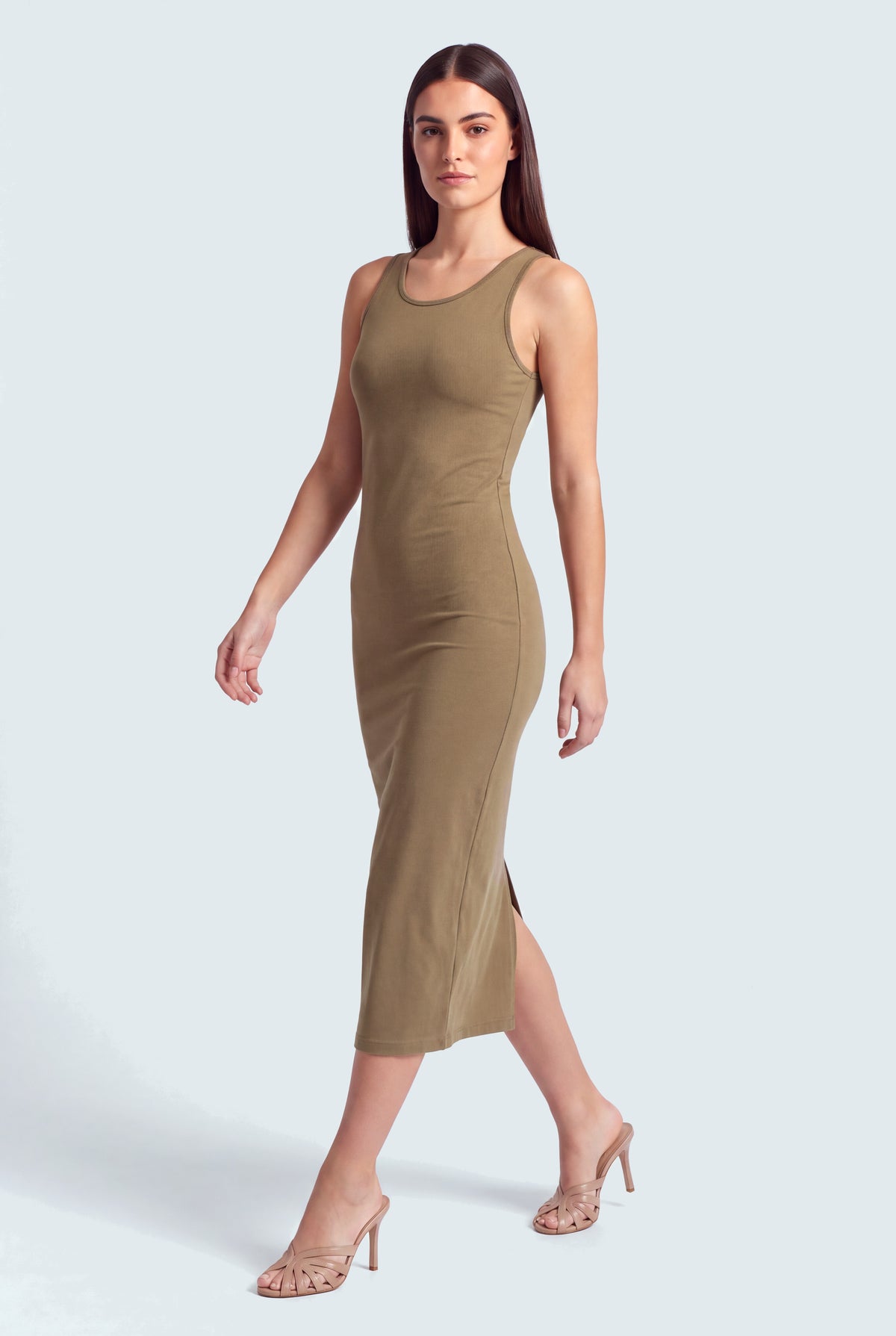 Olive Basic Sleeveless Midi Dress - Hustle N Holla