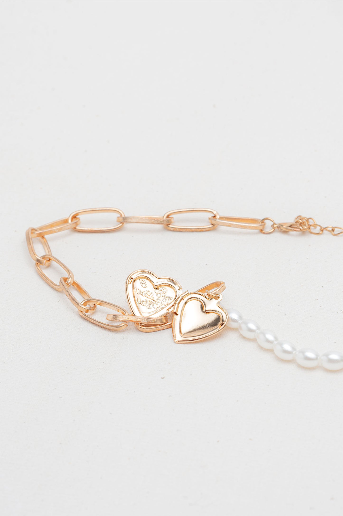 Pearl n Chain with hanging heart Necklace