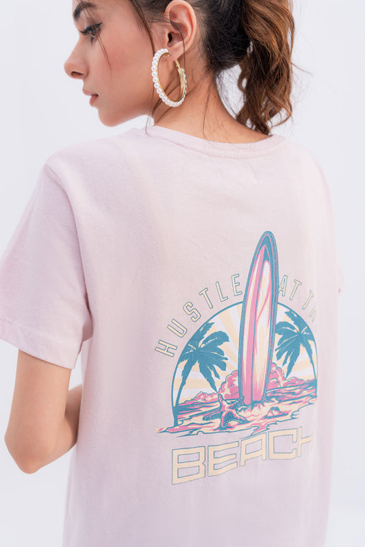Pink Beach Graphic T-shirt