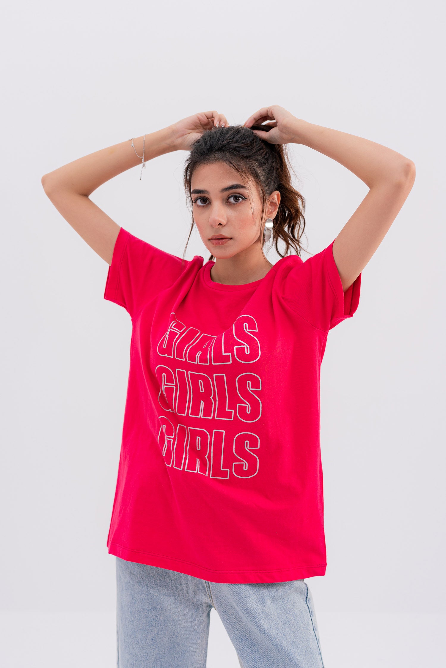 Pink Girls Print T-shirt