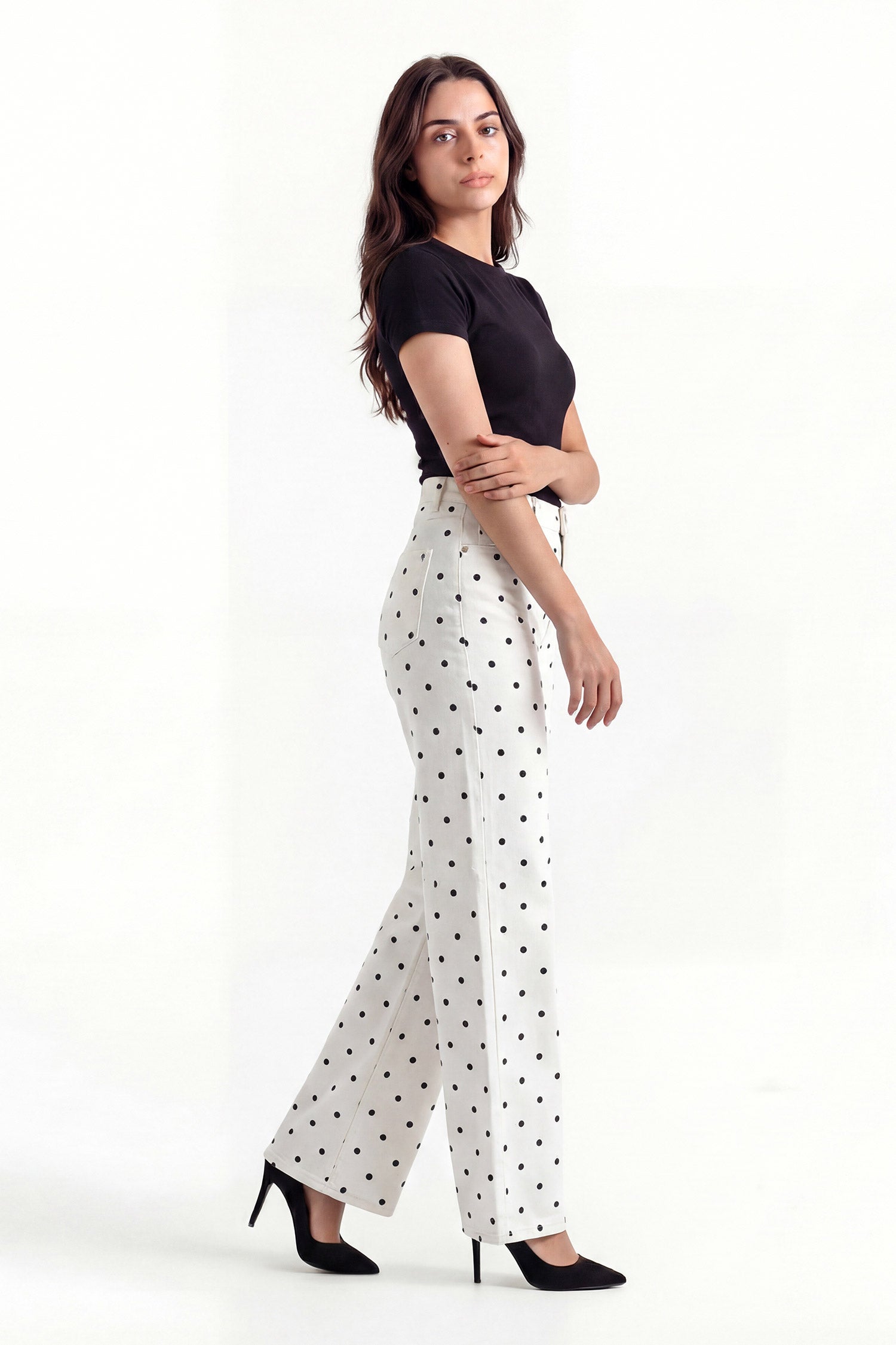 White Mid Rise Wide Leg Printed Denim Jeans - Hustle N Holla