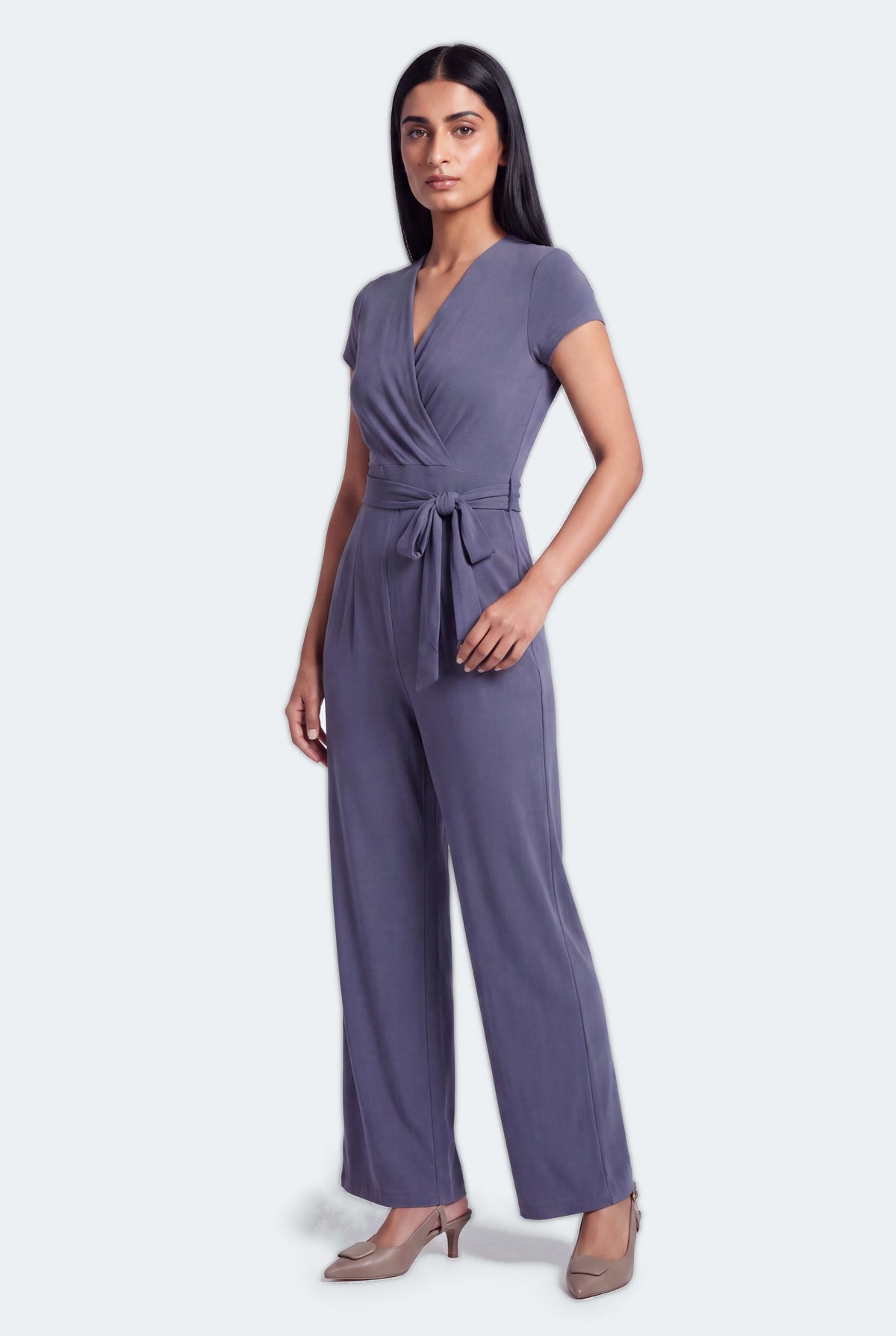 Prussian Blue Signature Soft Wrap Over Jumpsuit - Hustle N Holla