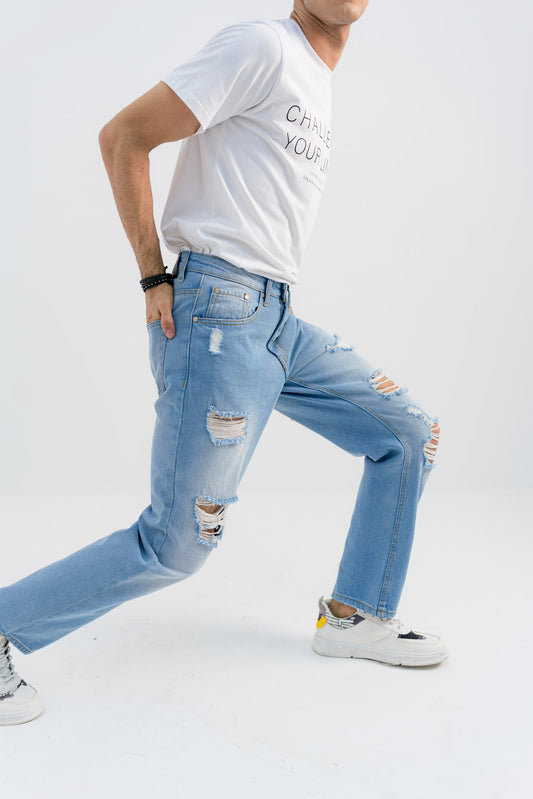 Ripped Straight-Fit Jeans