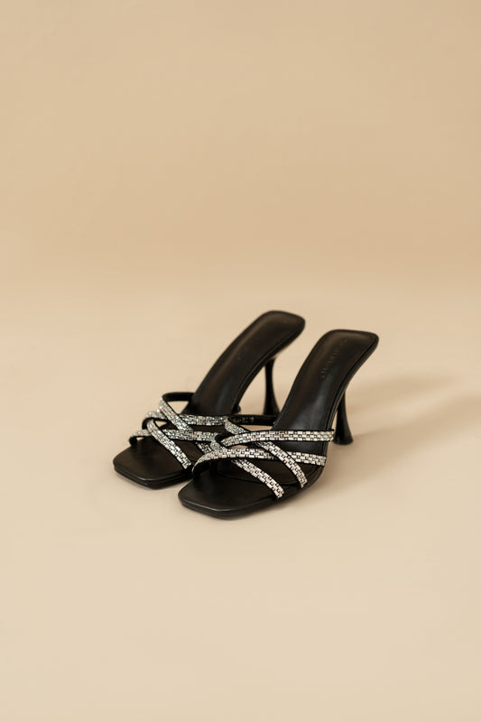 Silver Embellished Black Heels