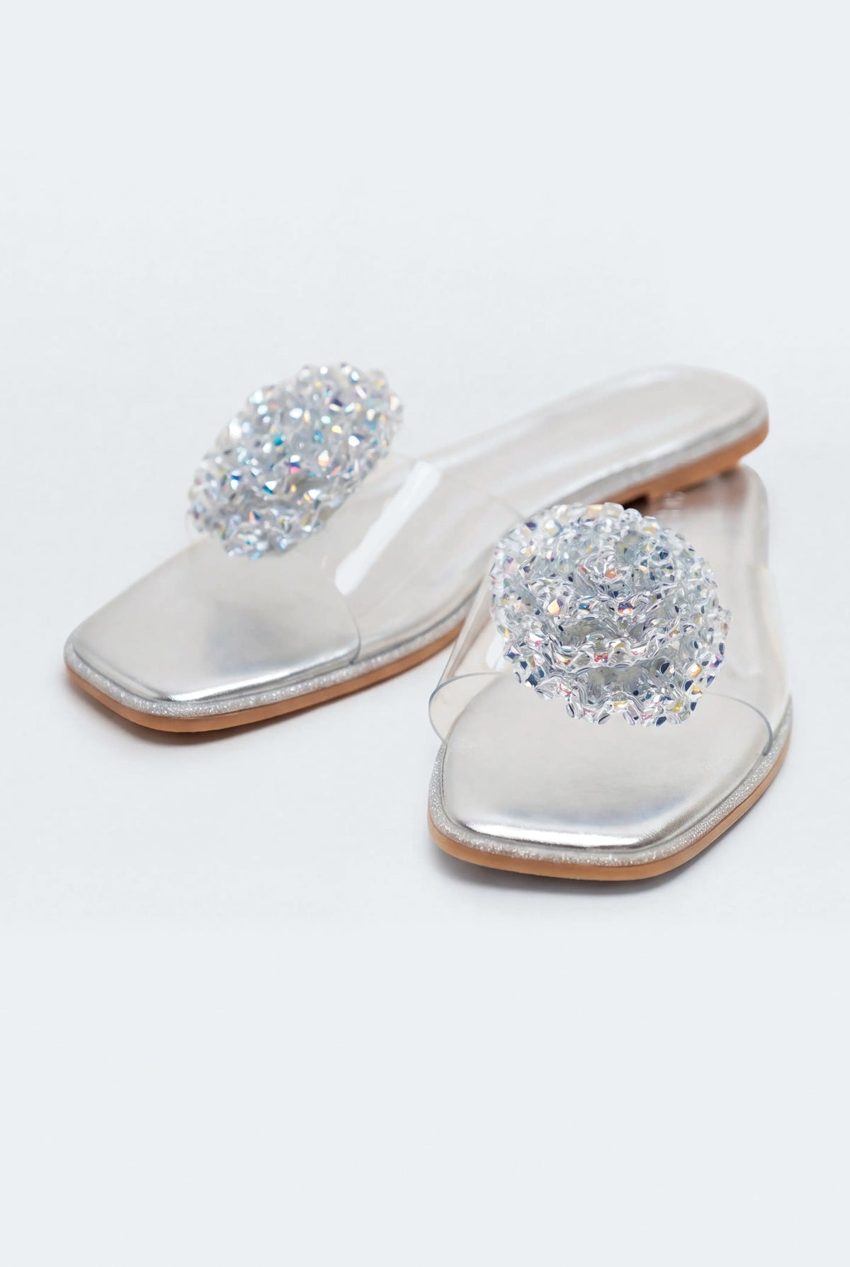Silver Floral Rhinestone Slides - Hustle N Holla