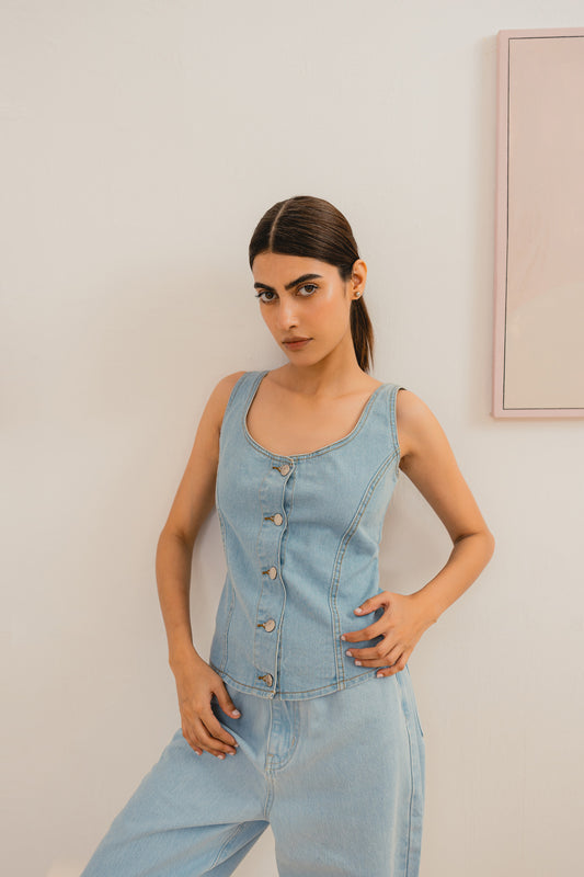 Sleeveless Blue Denim Vest