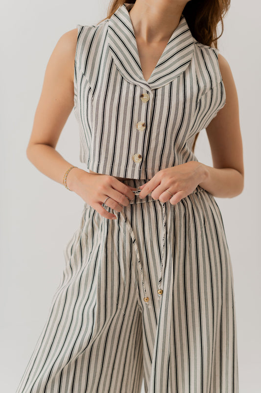 STRIPED LINEN WIDE LEG TROUSERS - Hustle N Holla