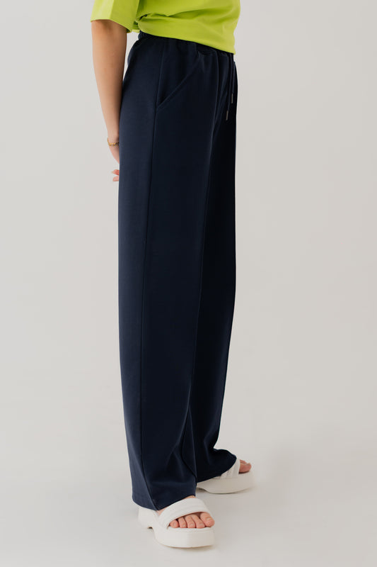 NAVY BLUE KNITTED WIDE LEG PANTS - Hustle N Holla
