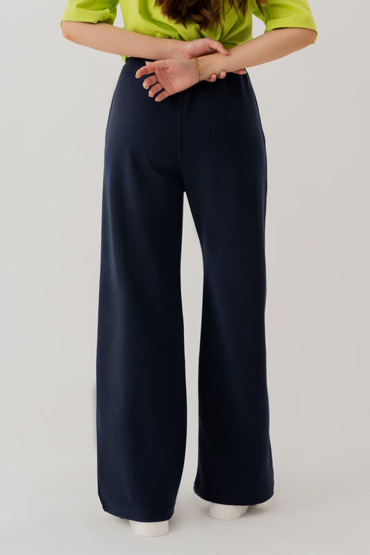 NAVY BLUE KNITTED WIDE LEG PANTS - Hustle N Holla