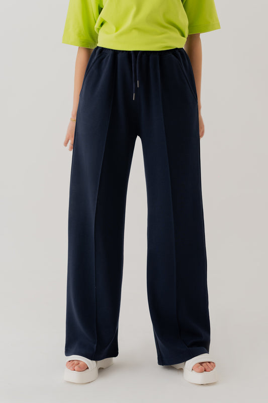 NAVY BLUE KNITTED WIDE LEG PANTS - Hustle N Holla
