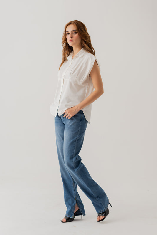White Cotton Relaxed Fit Peplum Shirt - Hustle N Holla