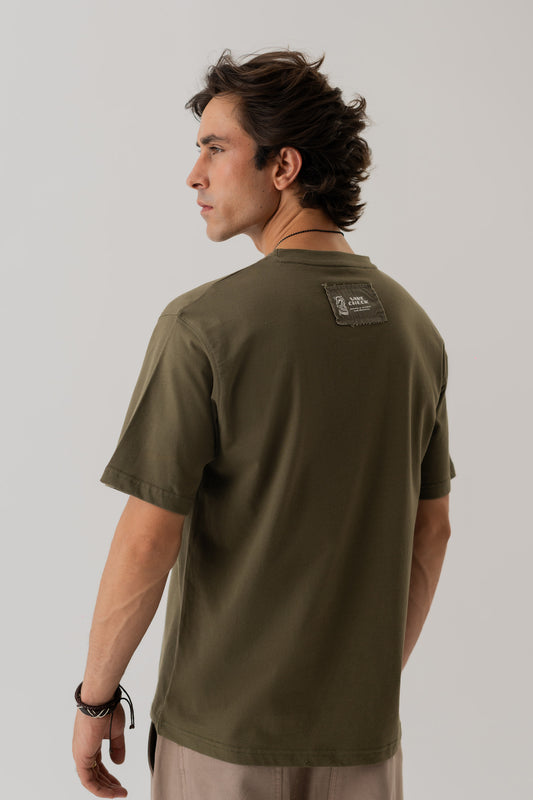 Olive Green Regular Fit Embroidered Statement T-shirt - Hustle N Holla