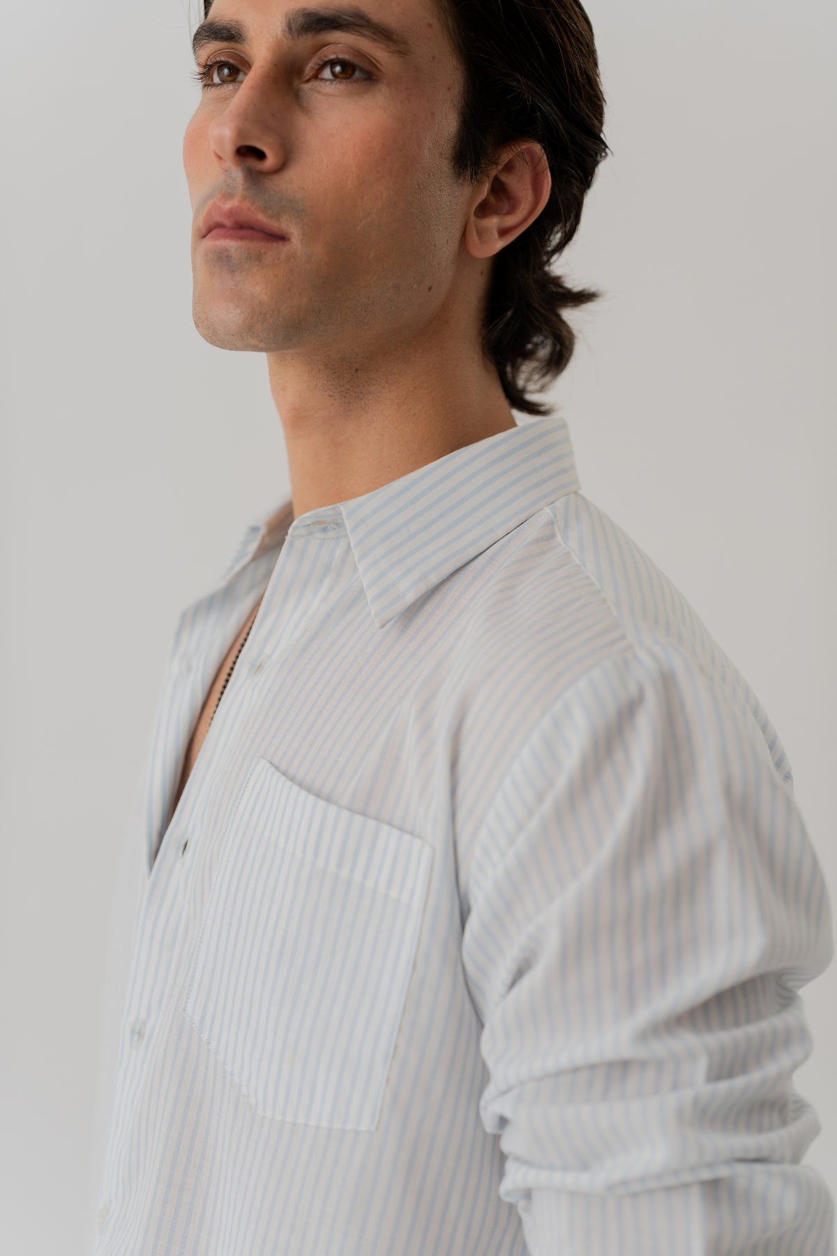White & Blue Striped Cotton Relaxed Fit Shirt
