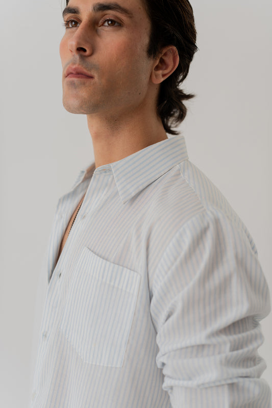White & Blue Striped Cotton Relaxed Fit Shirt - Hustle N Holla