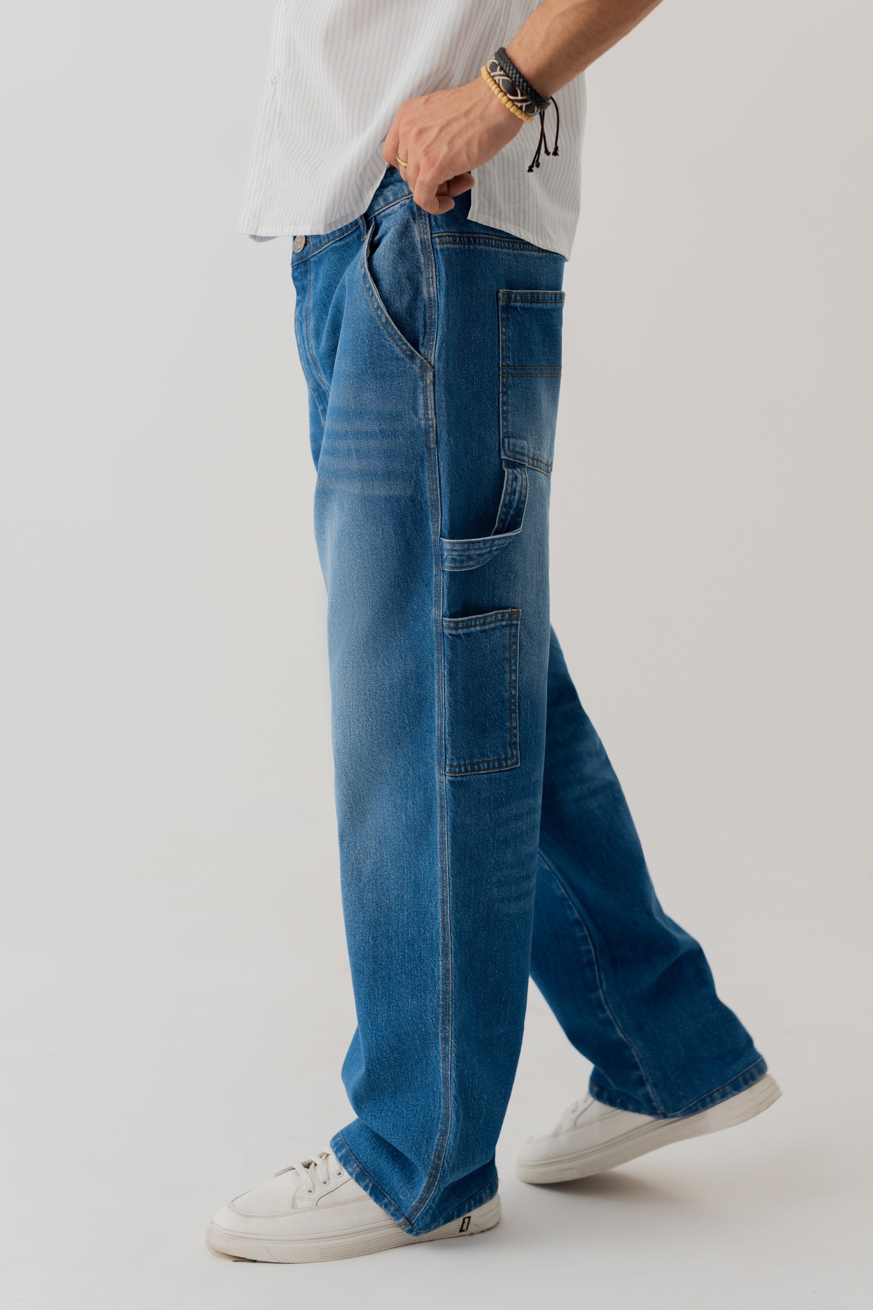 Mid Blue Wash Loose Fit Jeans - Hustle N Holla