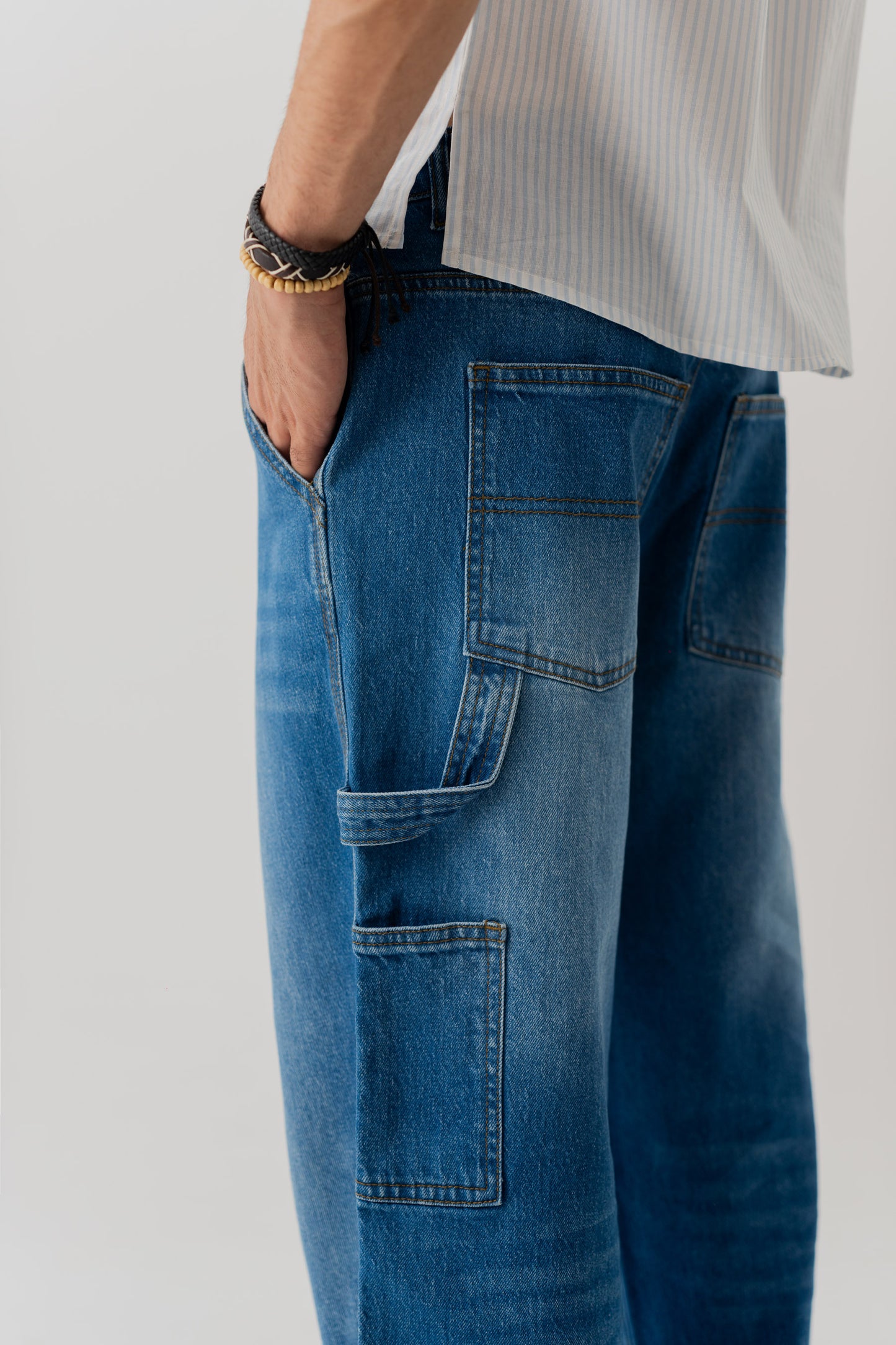 Mid Blue Wash Loose Fit Jeans - Hustle N Holla
