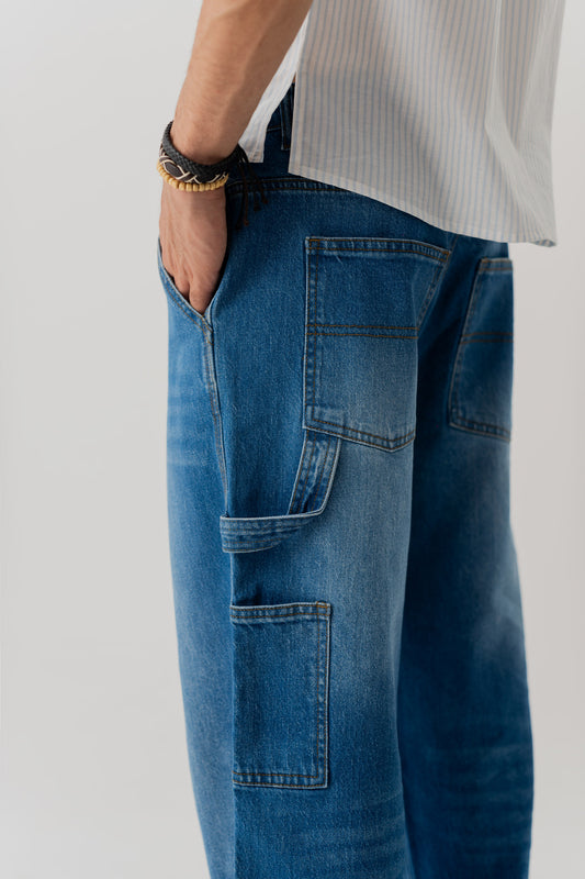 Mid Blue Wash Loose Fit Jeans - Hustle N Holla
