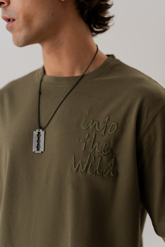 Olive Green Regular Fit Embroidered Statement T-shirt - Hustle N Holla