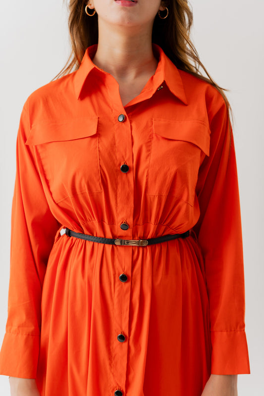 Button Down Orange Midi Dress - Hustle N Holla