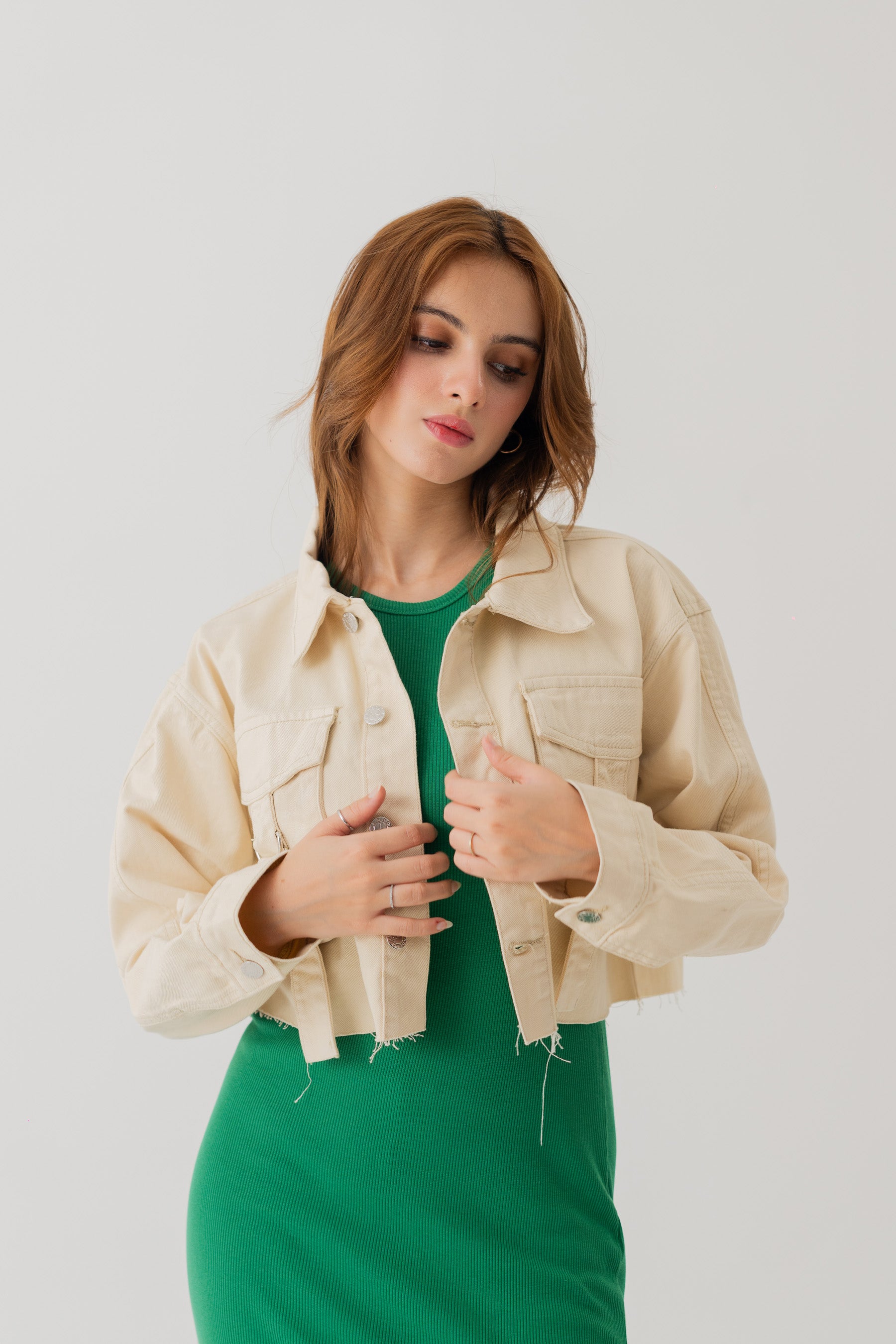 Beige Twill Cropped Jacket - Hustle N Holla