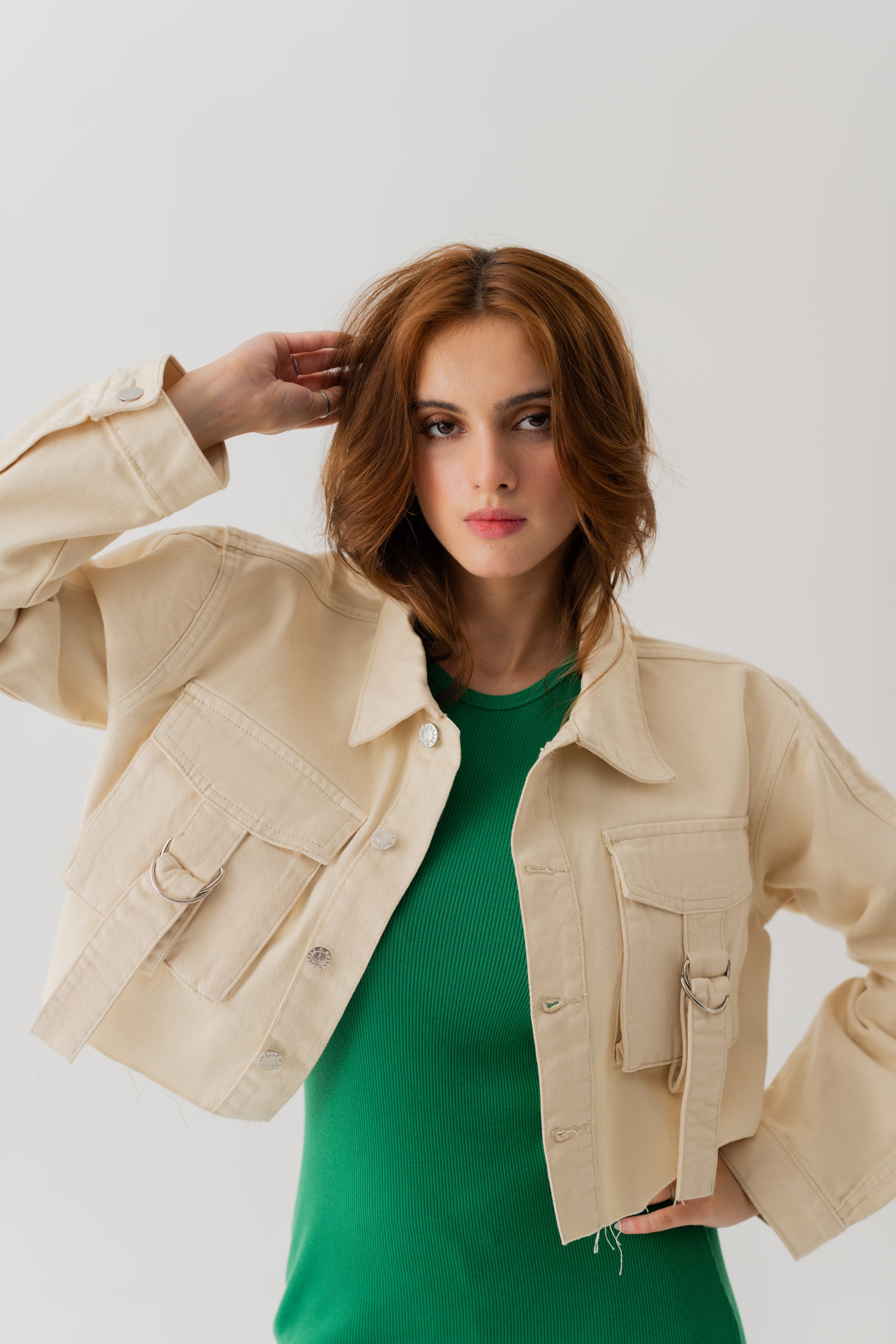 Beige Twill Cropped Jacket