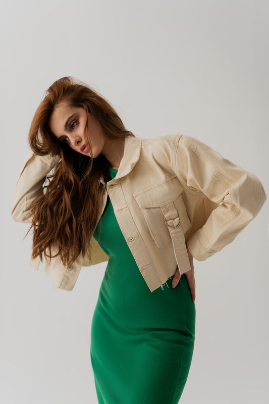 Beige Twill Cropped Jacket - Hustle N Holla