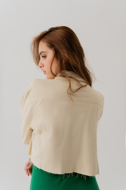 Beige Twill Cropped Jacket - Hustle N Holla