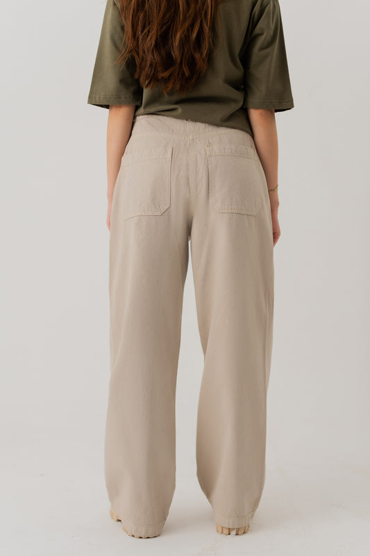 TAUPE WIDE LEG TWILL PANTS - Hustle N Holla