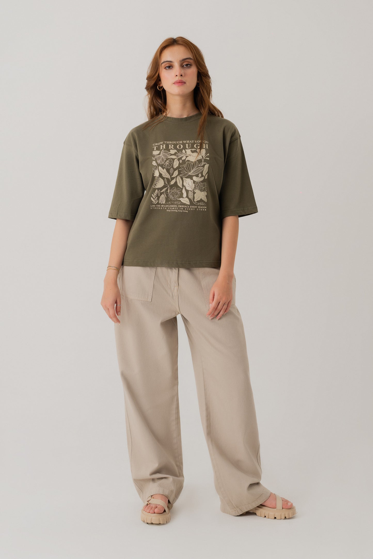 TAUPE WIDE LEG TWILL PANTS - Hustle N Holla