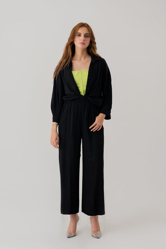 Black Wide Leg Trousers - Hustle N Holla