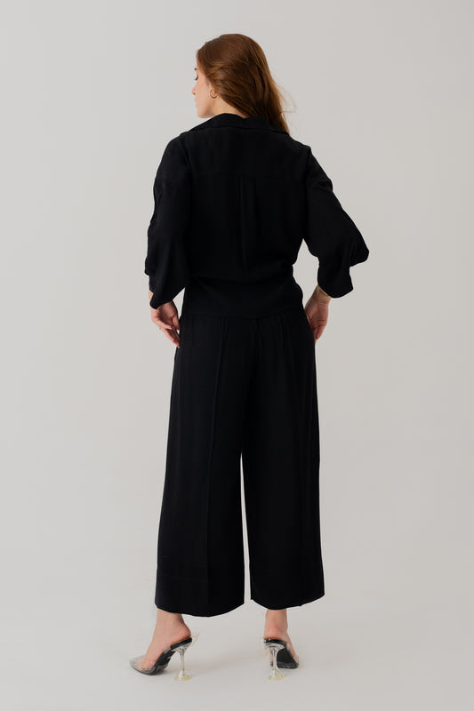 Black Wide Leg Trousers - Hustle N Holla