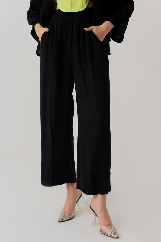 Black Wide Leg Trousers - Hustle N Holla