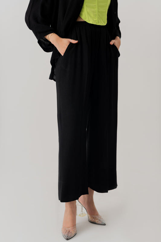 Black Wide Leg Trousers - Hustle N Holla