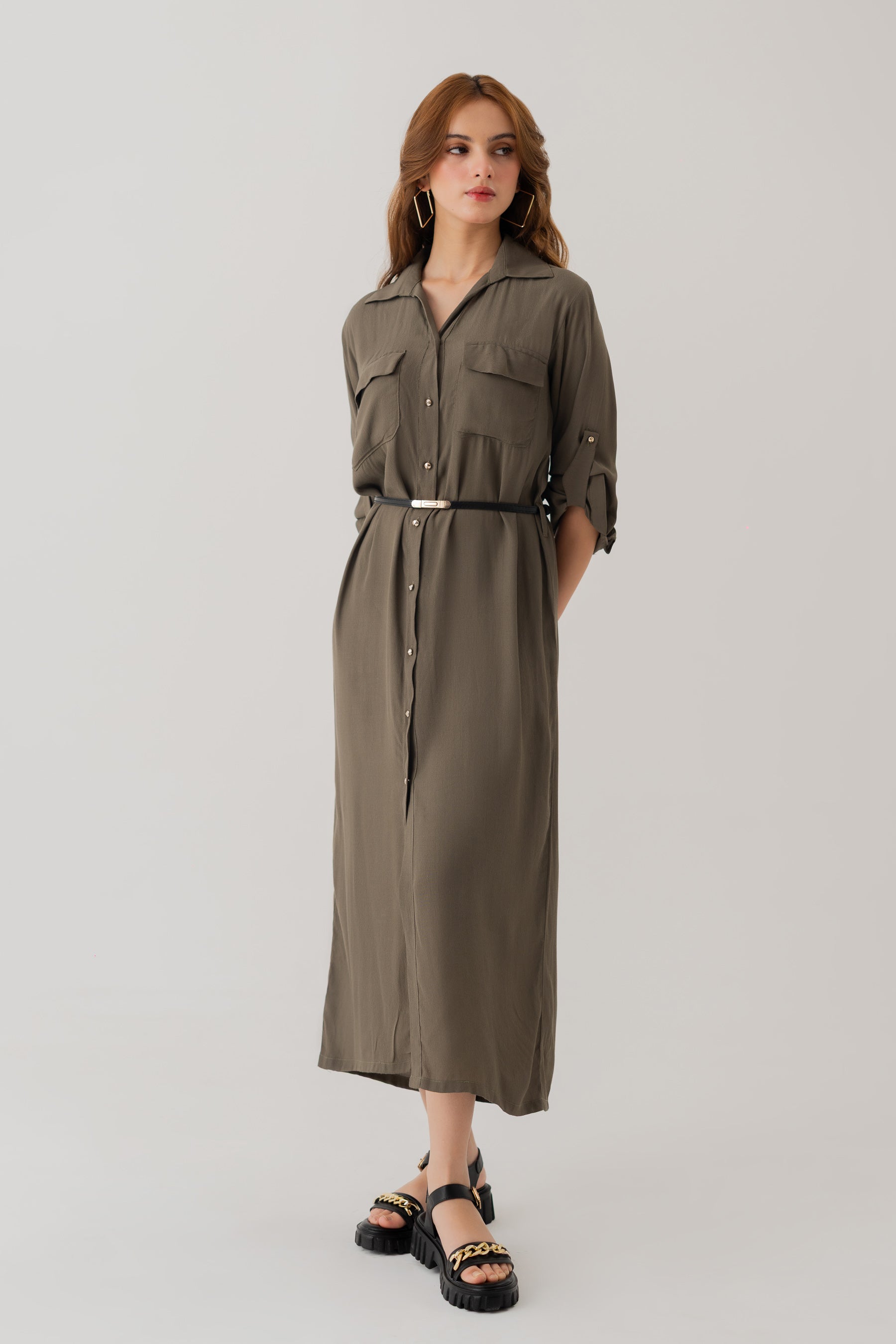 Dark Olive Button Down Maxi Dress - Hustle N Holla