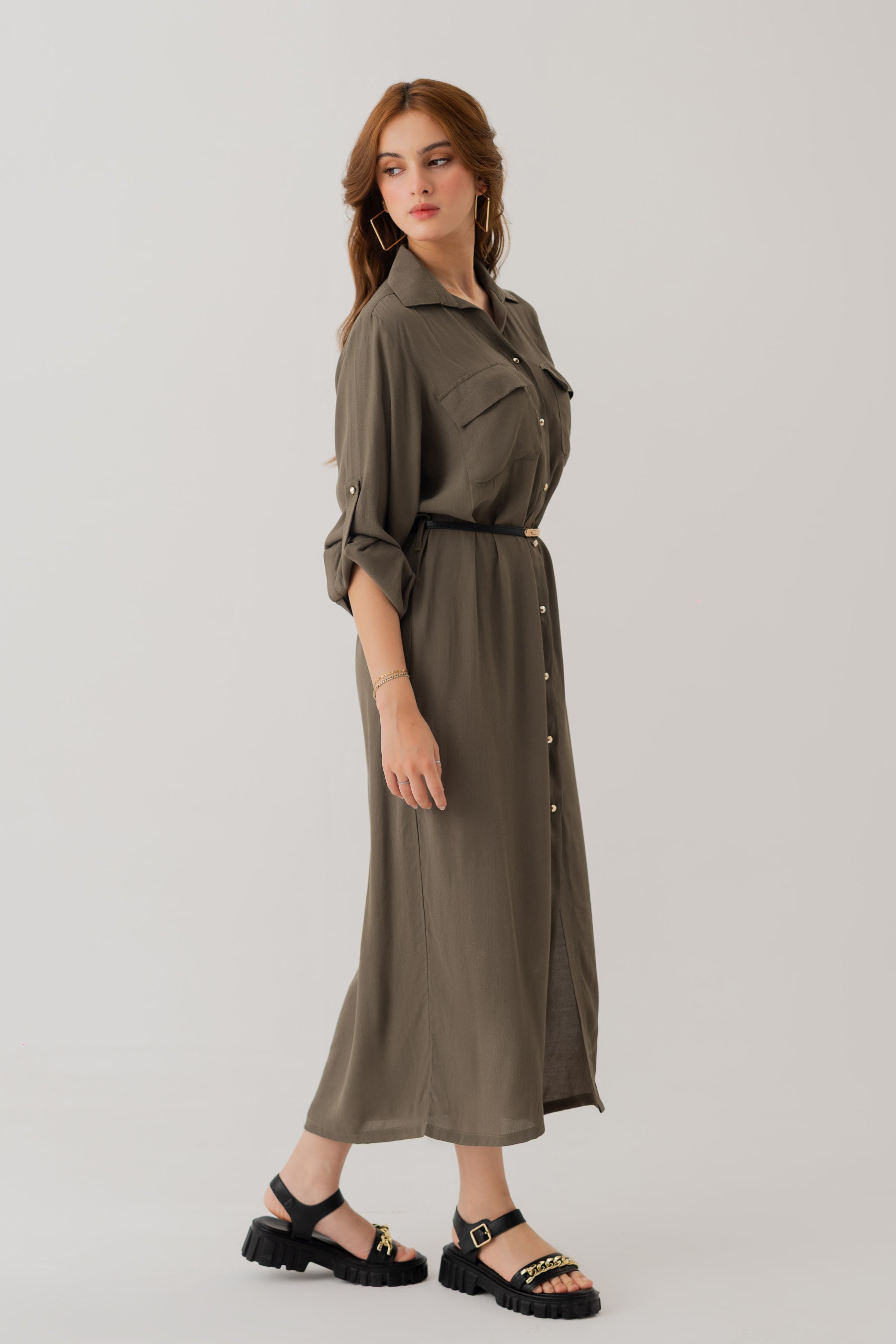 Dark Olive Button Down Maxi Dress - Hustle N Holla