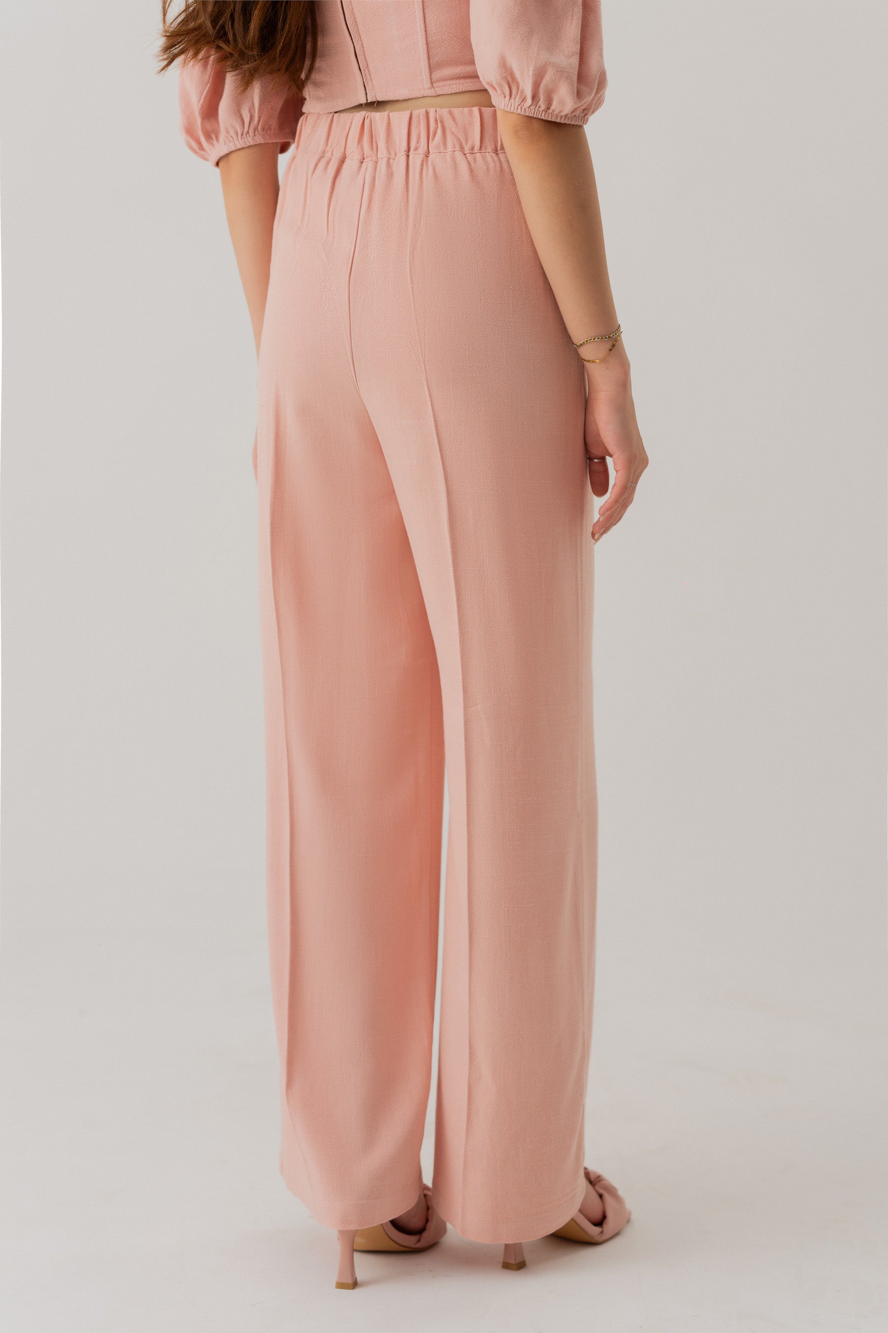 PEACH LINEN WIDE LEG DARTED TROUSERS - Hustle N Holla