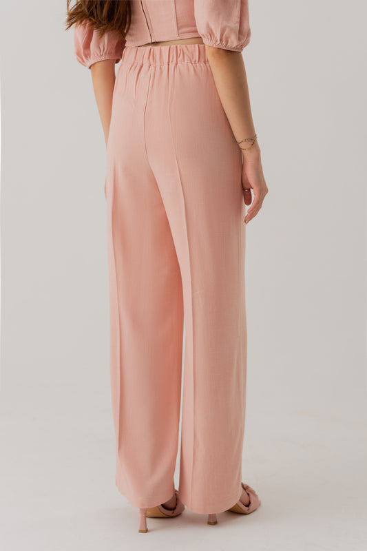 PEACH LINEN WIDE LEG DARTED TROUSERS - Hustle N Holla