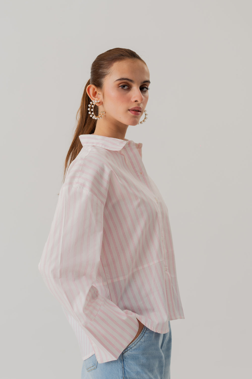 Striped Poplin Loose Fit Button Down Shirt - Hustle N Holla