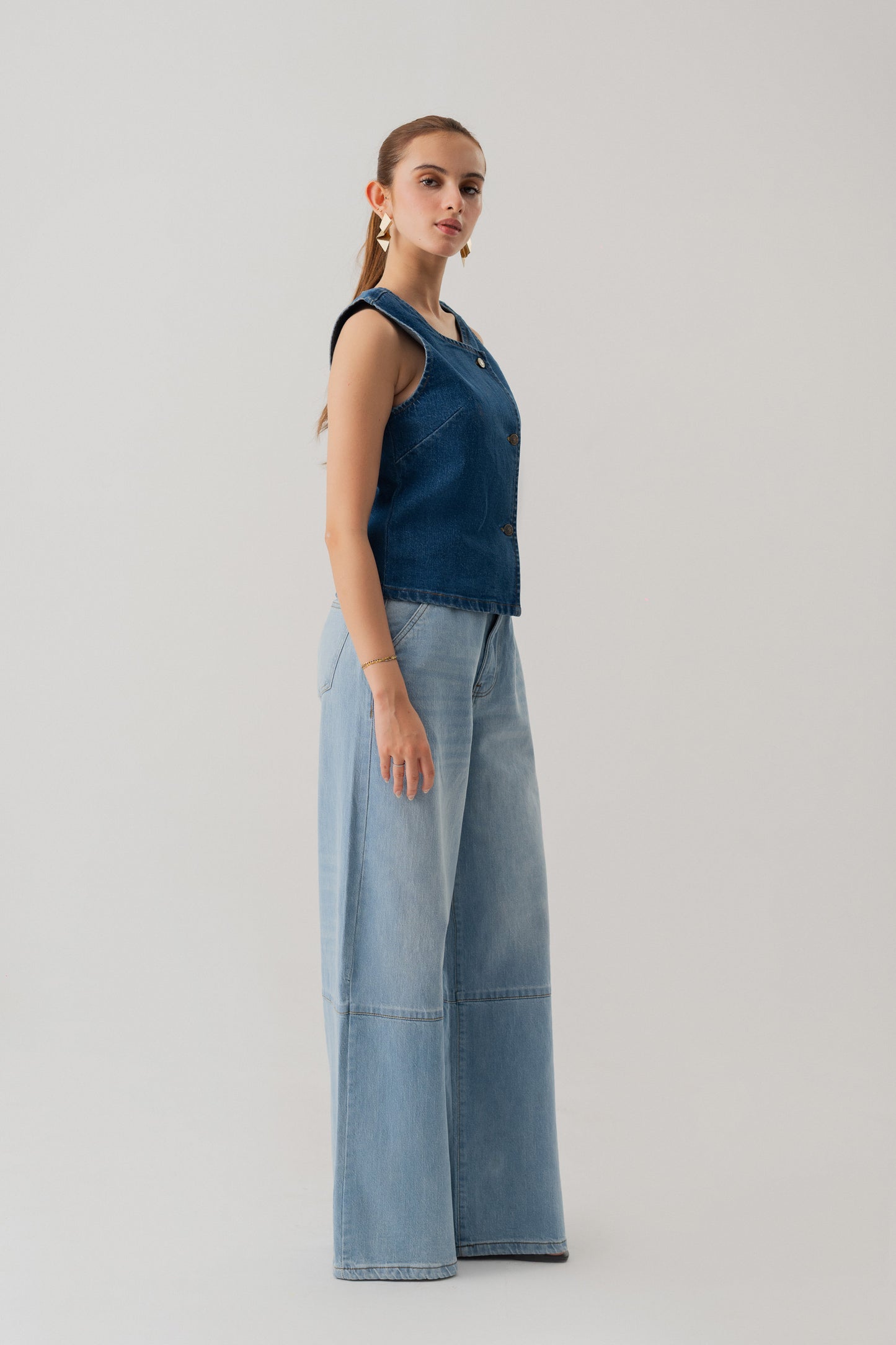 Mid Wash Slim Fit Crop Denim Vest - Hustle N Holla