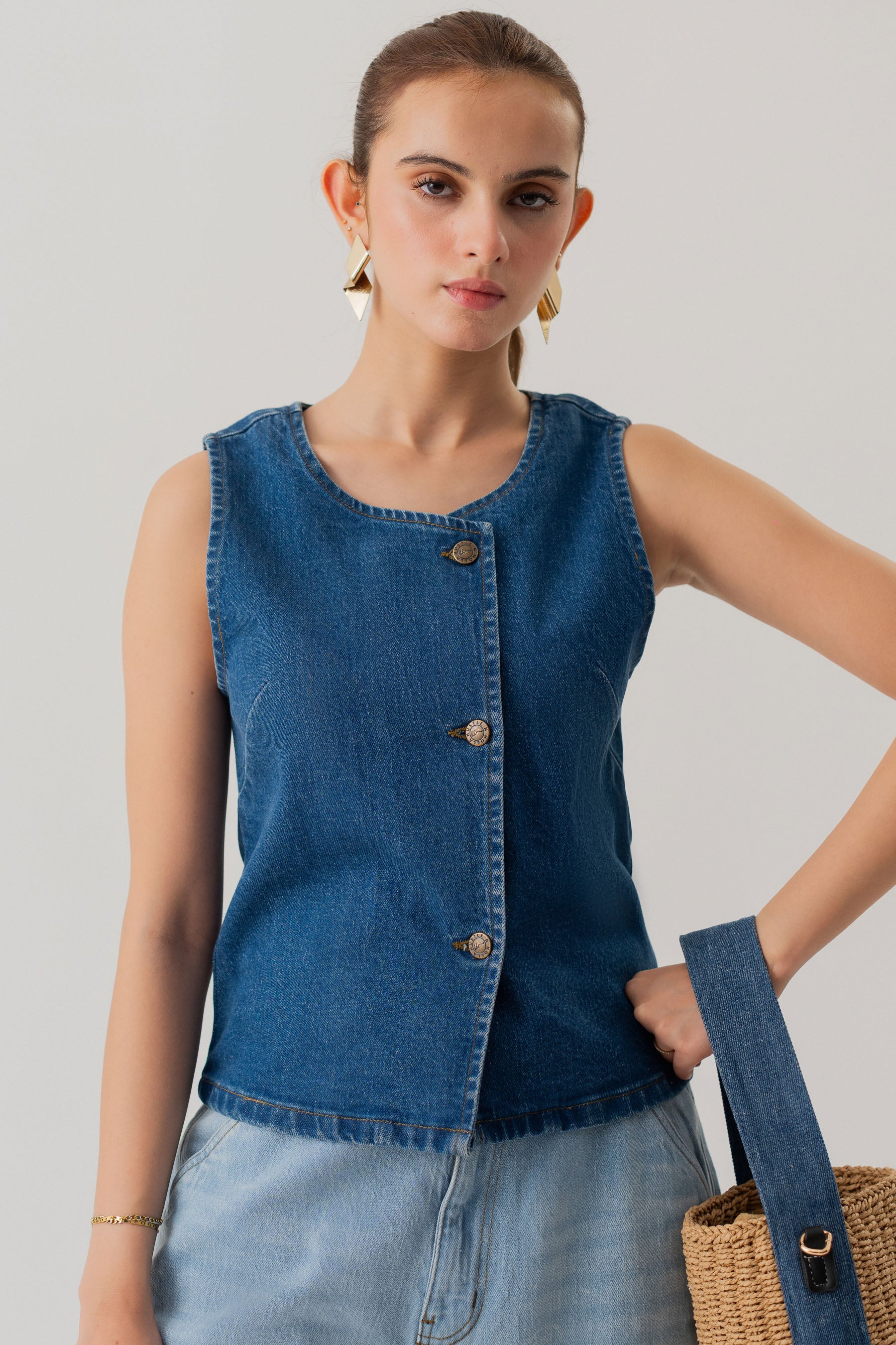 Mid Wash Slim Fit Crop Denim Vest - Hustle N Holla