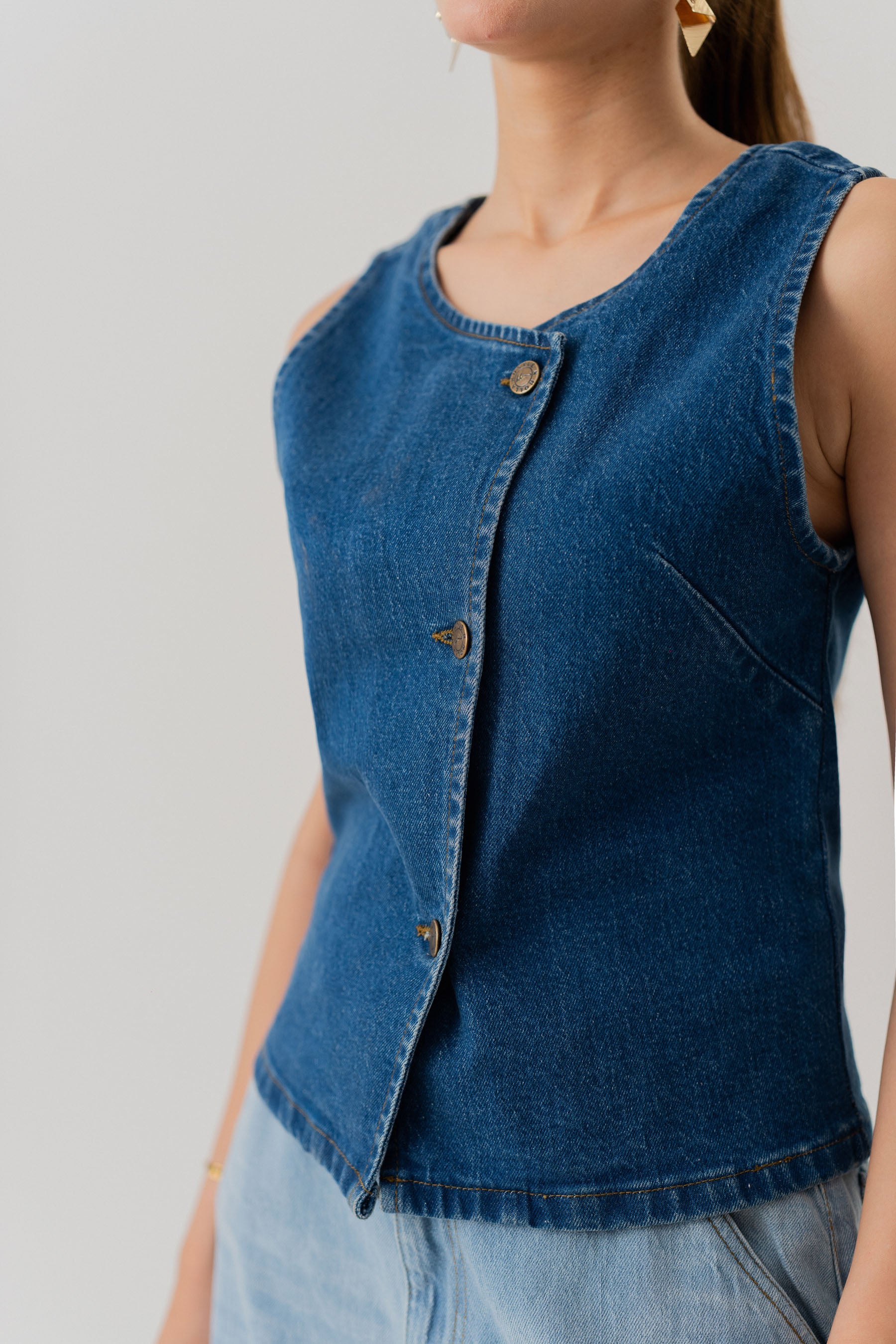 Mid Wash Slim Fit Crop Denim Vest - Hustle N Holla
