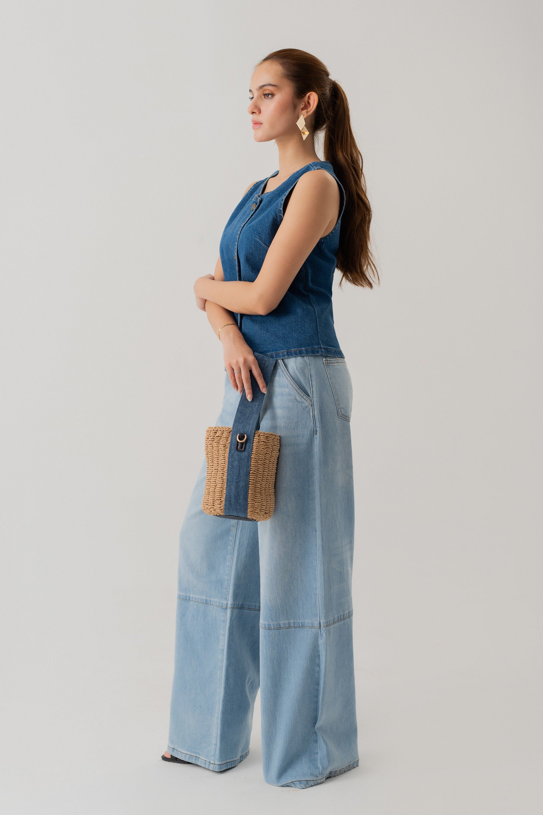 Mid Wash Slim Fit Crop Denim Vest - Hustle N Holla