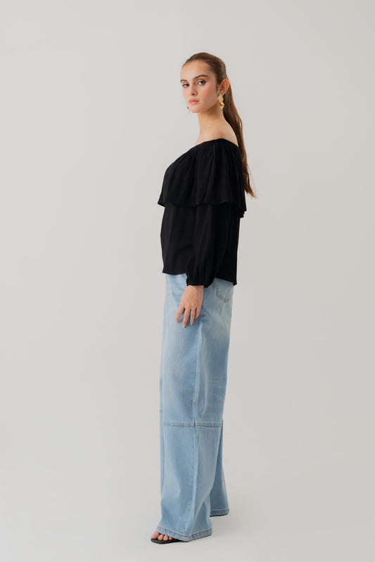 Black Off Shoulder Linen Blouse - Hustle N Holla