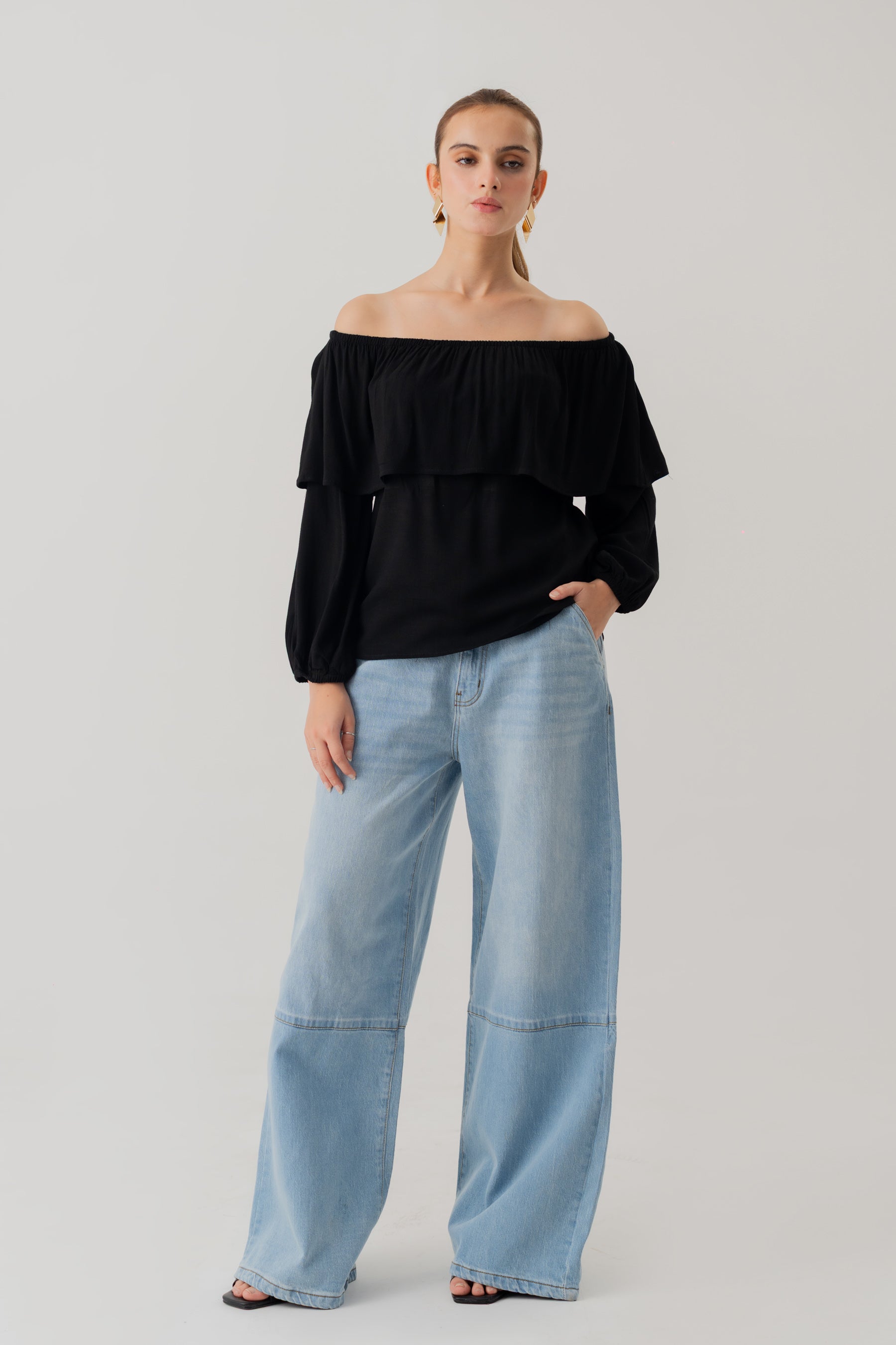 Black Off Shoulder Linen Blouse - Hustle N Holla